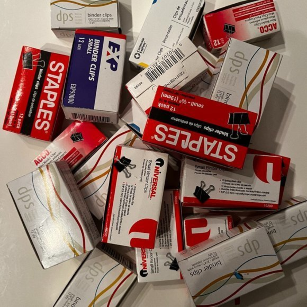 Binder Clips - Lot of 22 boxes of varies sizes - new